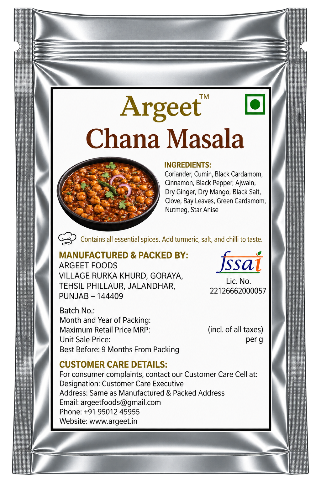 Argeet Chana Masala Pouch